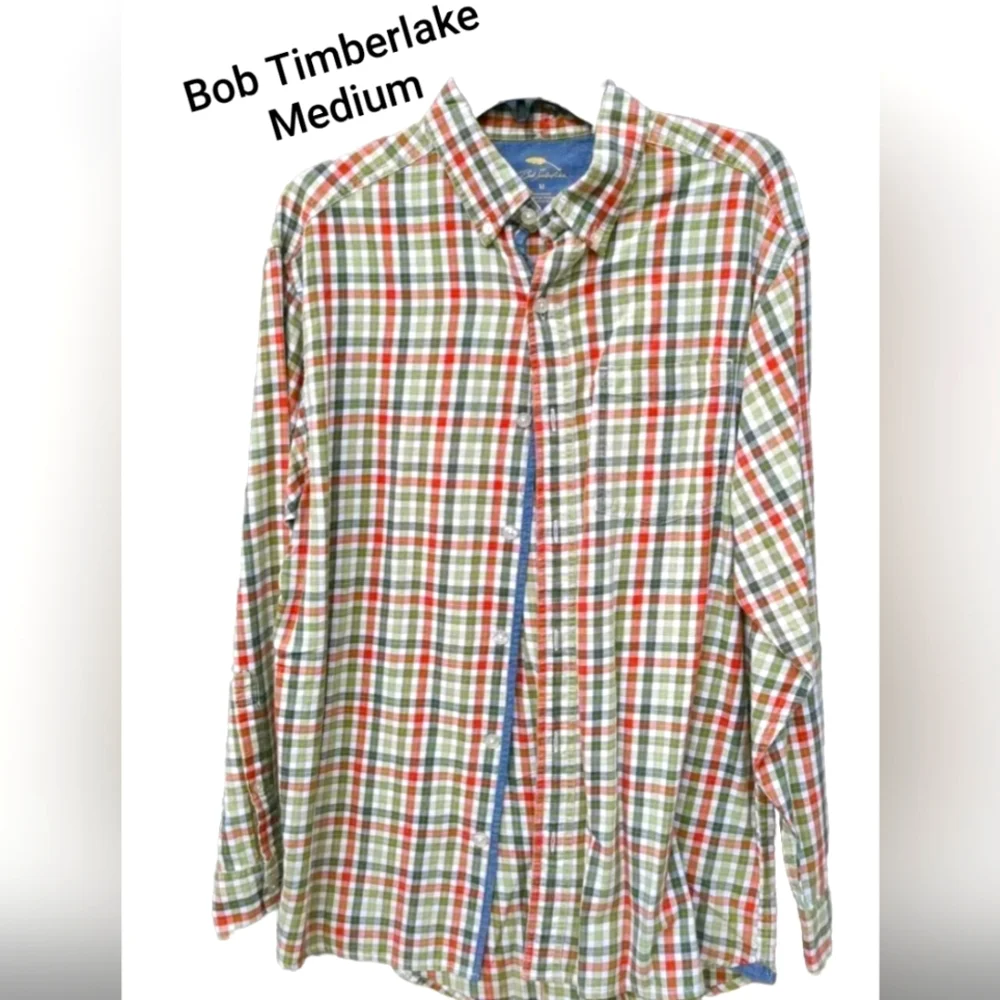 Bob Timberlake Men's All Cotton Oxford Classic Fit Plaid Long Sleeve Shirt Med